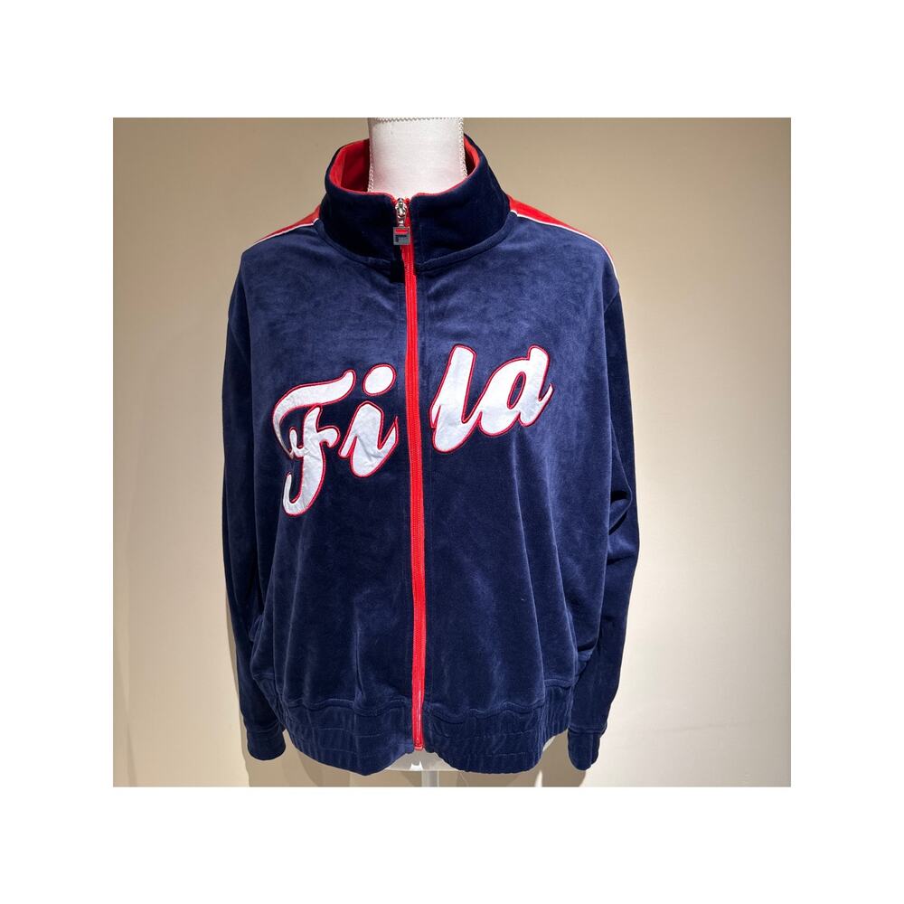 FILA Logo Zip-Front Velour Jacket Women's 2X Fila Navy/White/Red
